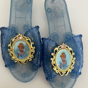 Blue Cinderella Slide Sandals with Gold Accents